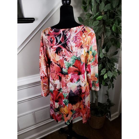 Indigo Soul Tunic Top Womens 1X Multicolor Floral Print Boho Blouse Stretchy - Picture 7 of 10